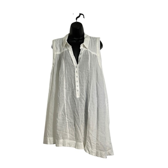 Free People Young Spirit White Asymmetrical Sleeveless Tunic Top/Mini Dress Sz M - Picture 2 of 9